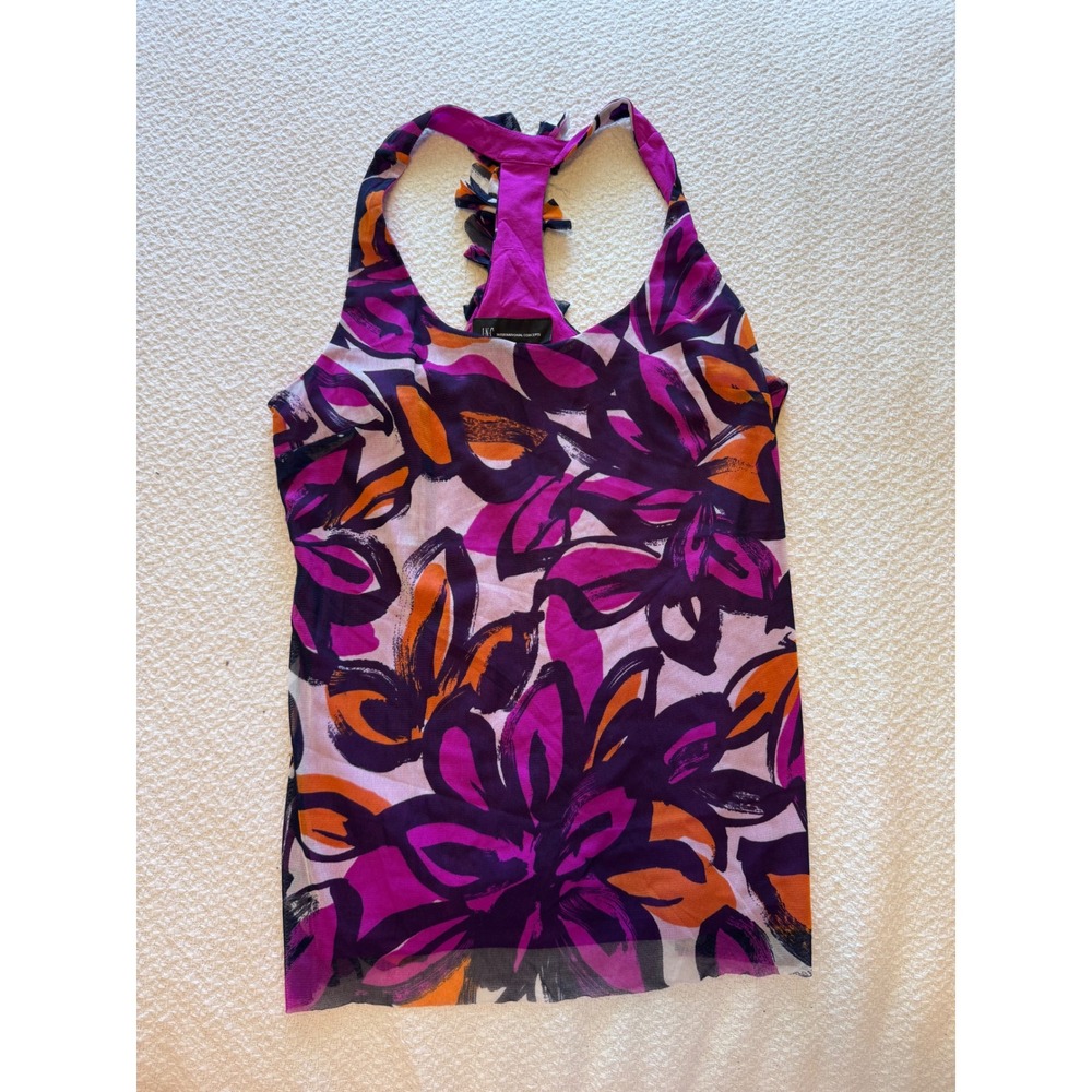 INC International Concepts Floral Mesh Racerback Tank Top Purple Orange Medium